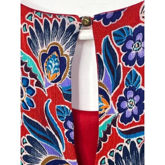 Everly Red Floral Cold Shoulder Mini Dress Boho Festival Small - Picture 11 of 12